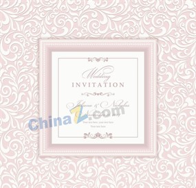 白色花纹矢量粉色邀请函